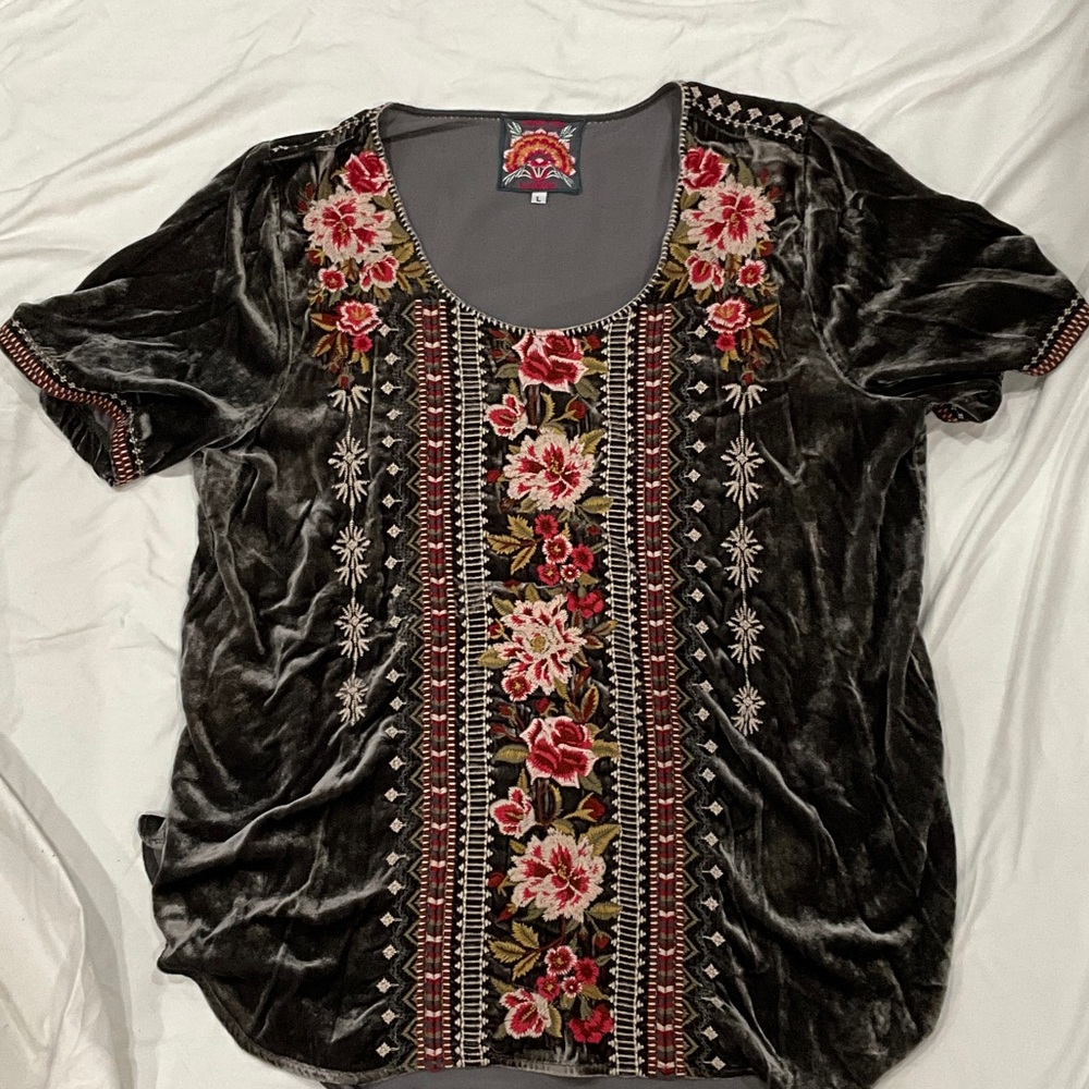 Johnny Was Black Velvet Floral Blouse